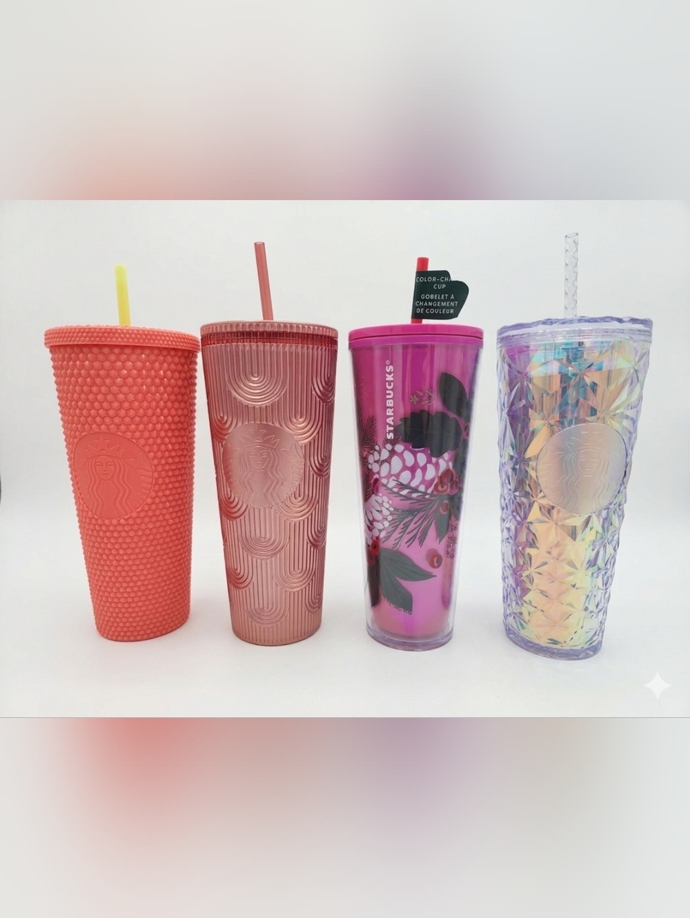 Starbucks 24oz Cold Cup Bundle - Pink Prism, Dragonfruit Studded, Mermaid Scales